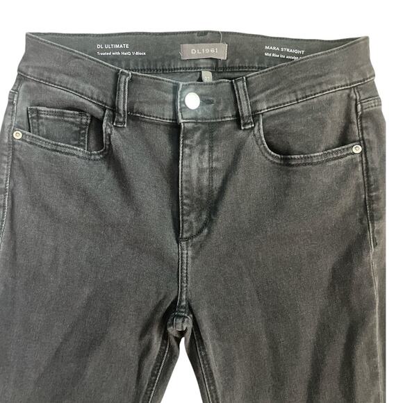 DL1961 Mara Straight Mid-Rise Instasculpt Dark Eclipse Split Hem Jeans Size 27 - Picture 6 of 10